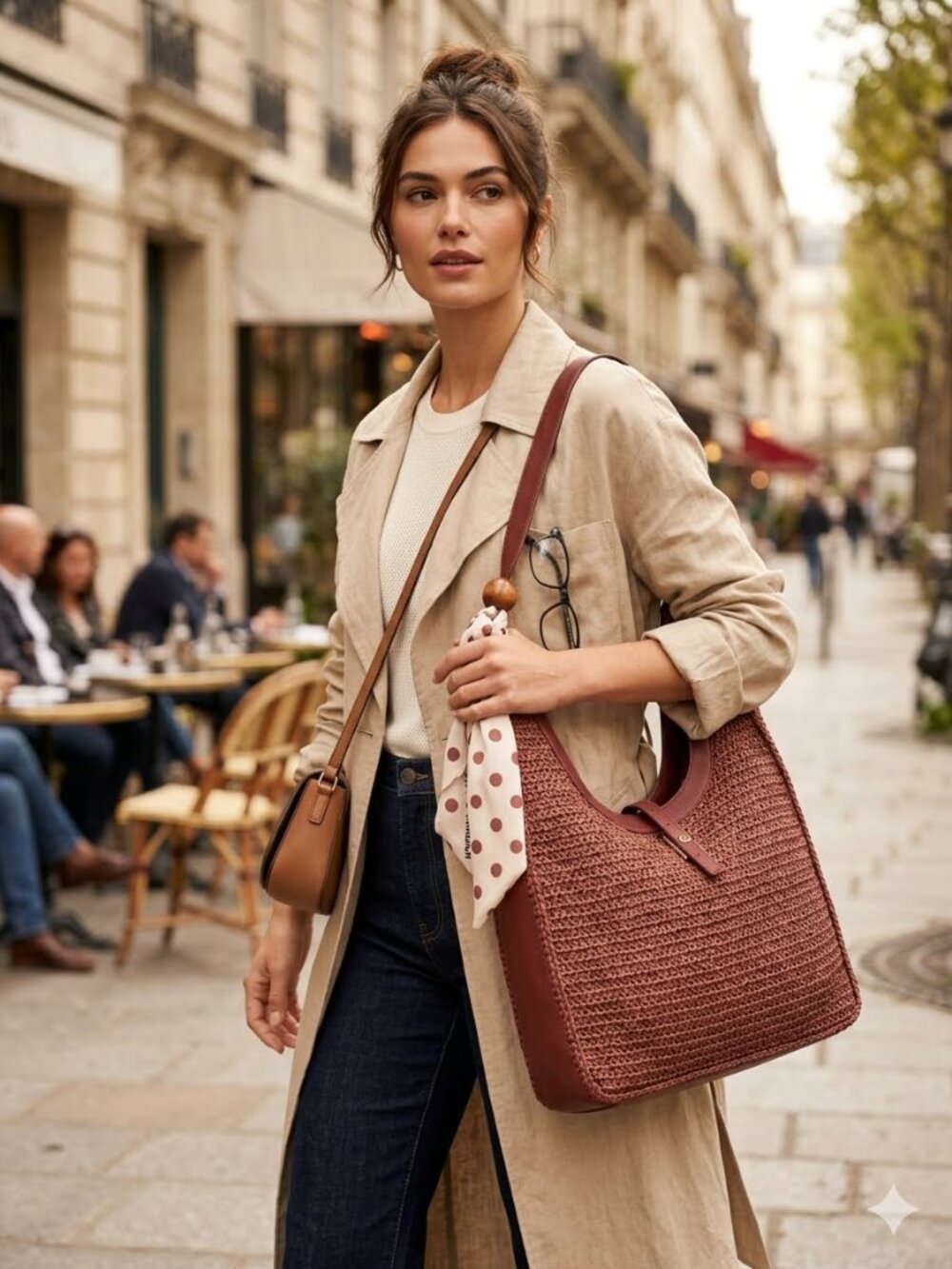 Steve Madden Woven Straw Large Hobo Bag Scarf Accent Burgundy Rust NWT